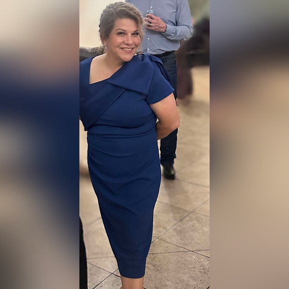 Betsy & Adam Bow-Embellished Sheath Dress, Size 12, Color:Indigo - Picture 11 of 16